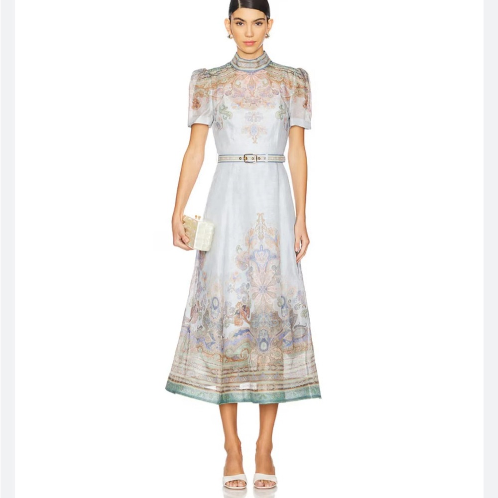 Zimmermann Pale Blue Floral-Print Midi Dress